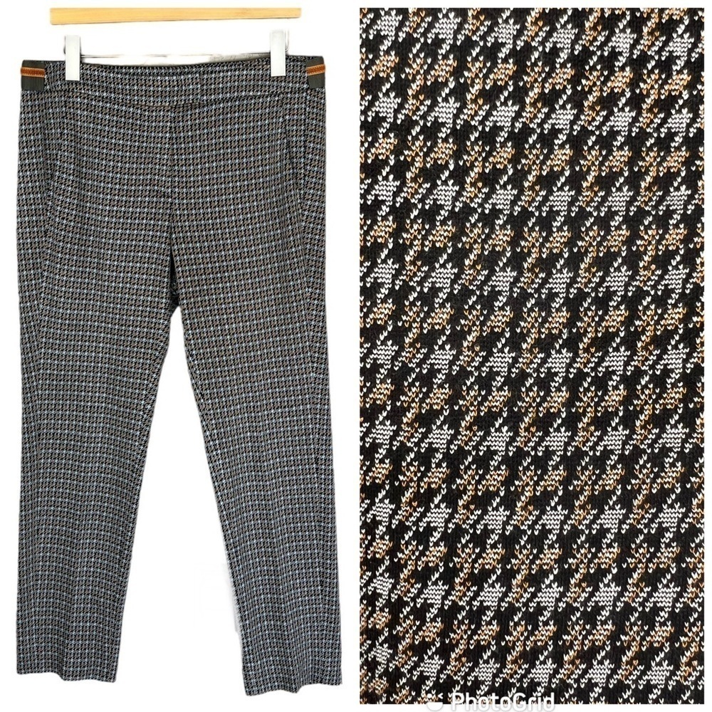Luisa Cerano Houndstooth Stretch Dress Pants Ribbed Waistband